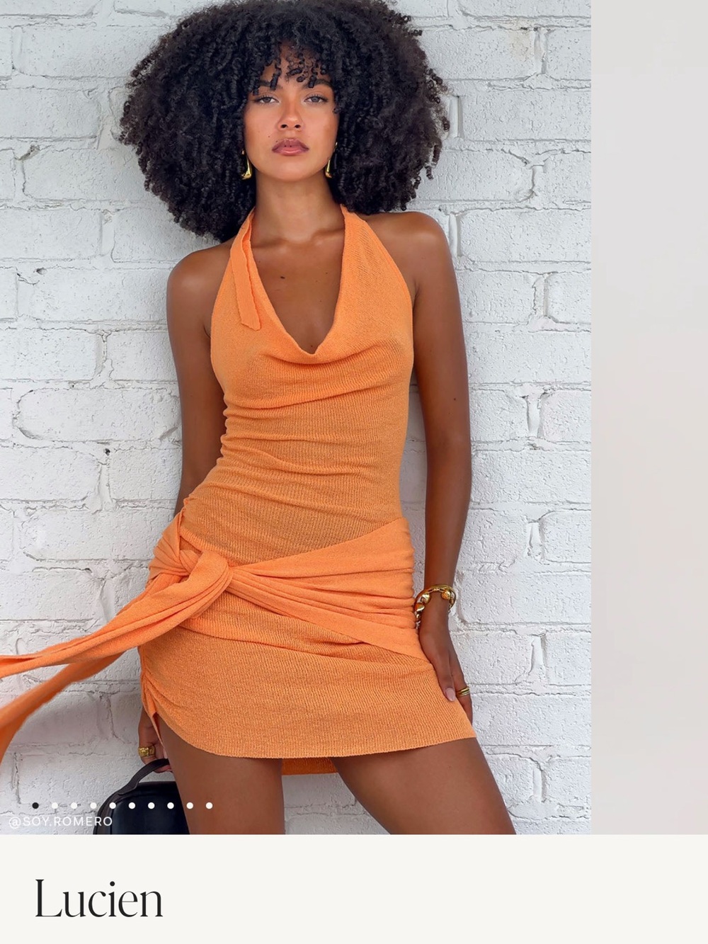 Meshki Lucien Halter Knit Mini Dress in Orange